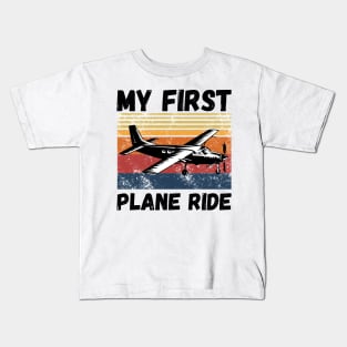 My First Plane Ride, Retro Vintage Sunset Airplane Kids T-Shirt